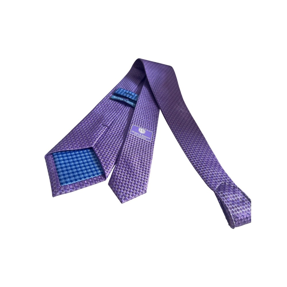 Haines & Bonner London Mens Purple Geometric Silk Necktie Classic Formal Tie